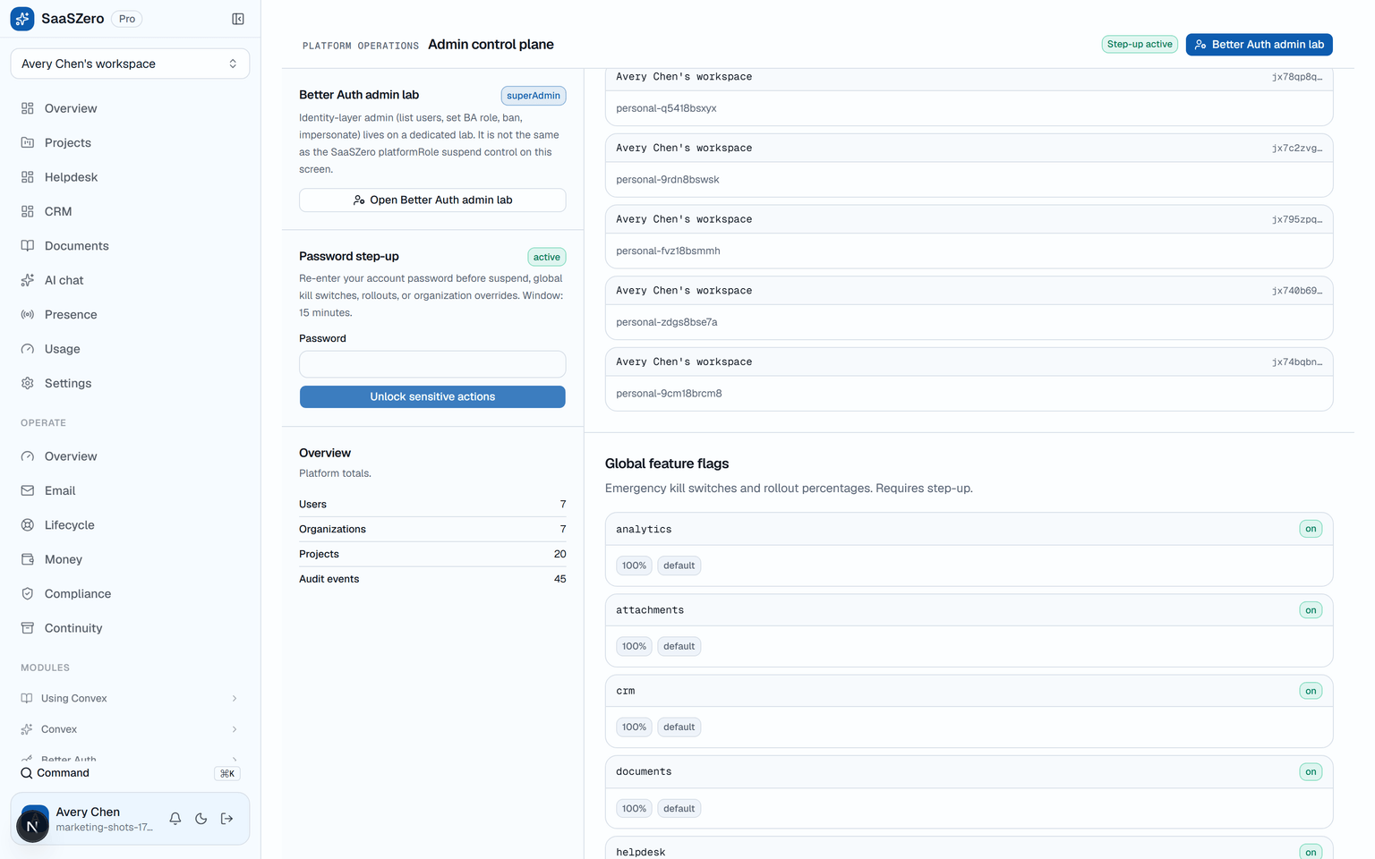 Platform admin control plane