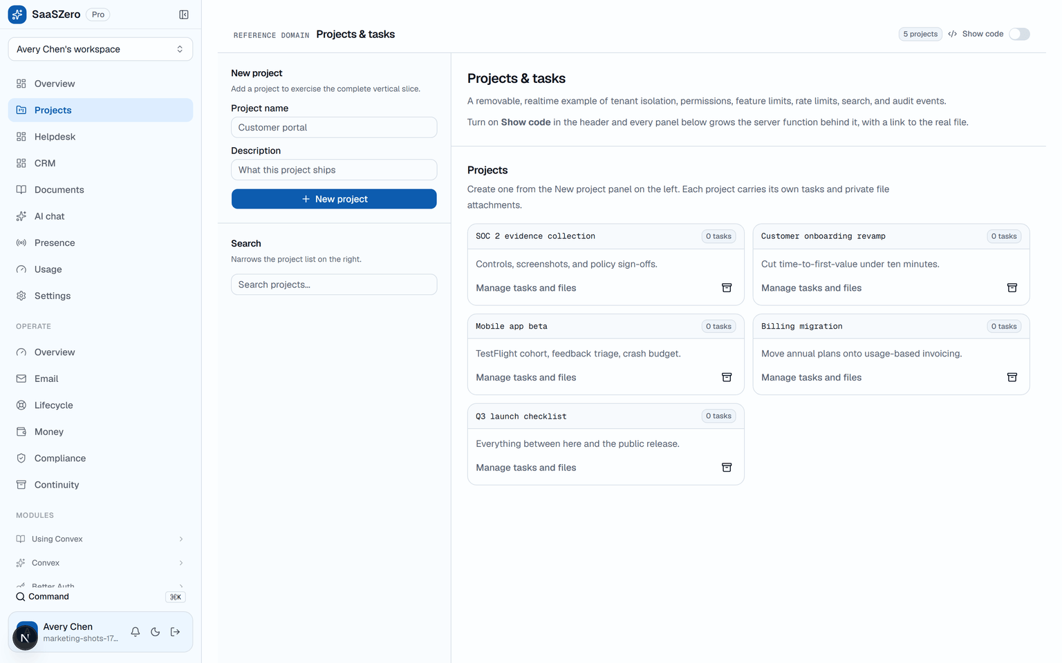 Projects and tasks